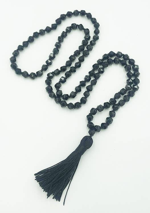 Black Tourmaline Icosahedron (20 sided) Knotted 108 Mala Black Tourmaline Icosahedron (20 sided) Knotted 108 Mala