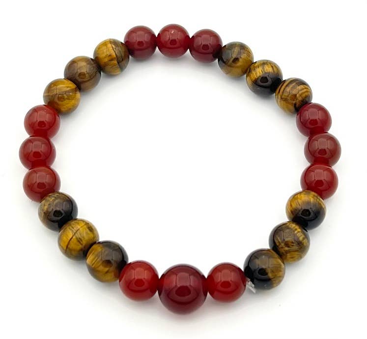 Carnelian & Tiger's Eye Beaded Bracelet - Wrist Mala - 8mm