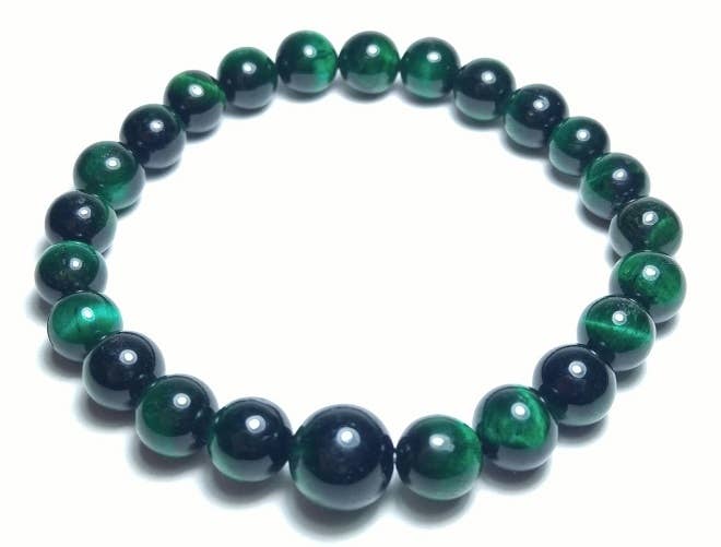 High Quality Dyed Green Tiger's Eye Stretchy Beaded Bracelet - Wrist Mala Prayer Beads - 8mm