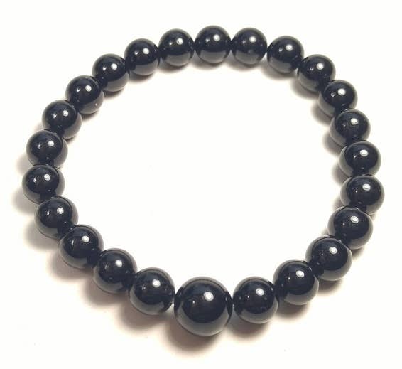 Black Tourmaline Round Shape Stretchy Beaded Bracelet - Wrist Mala Prayer Beads - 8mm