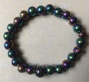 Rainbow Hematite Stretchy Beaded Bracelet - Wrist Mala Prayer Beads - 8mm