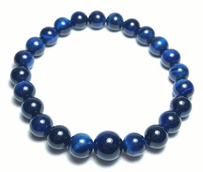 High Quality Dyed Blue Tiger's Eye Stretchy Beaded Bracelet - Wrist Mala Prayer Beads - 8mm
