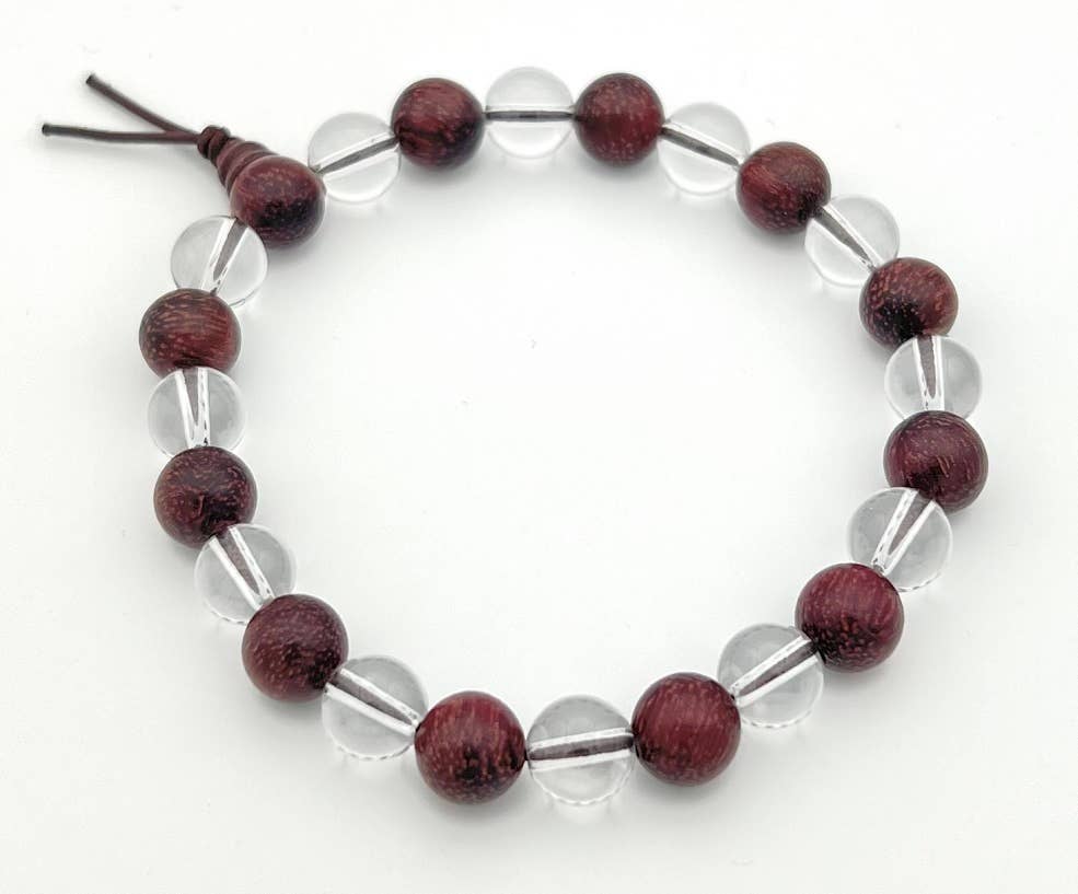 Crystal & Purpleheart Wood Beaded Bracelet - Wrist Mala - 8mm