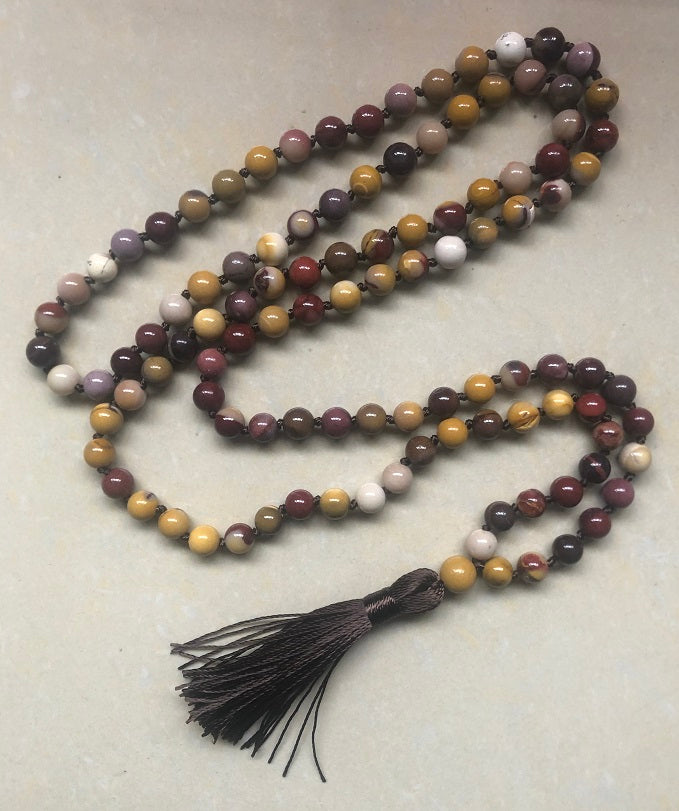 Mookaite Knotted 108 Bead Mala - Prayer Beads - 8mm
