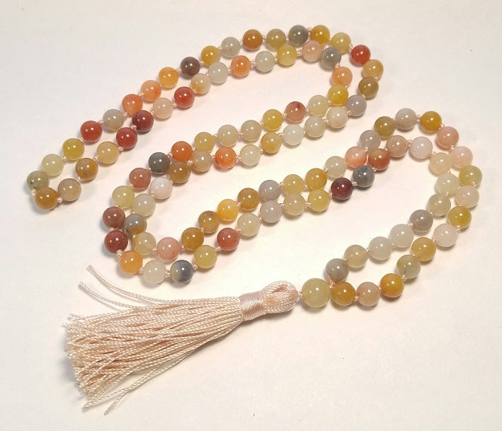 Rainbow Jade Knotted 108 Bead Mala - Prayer Beads - 8mm