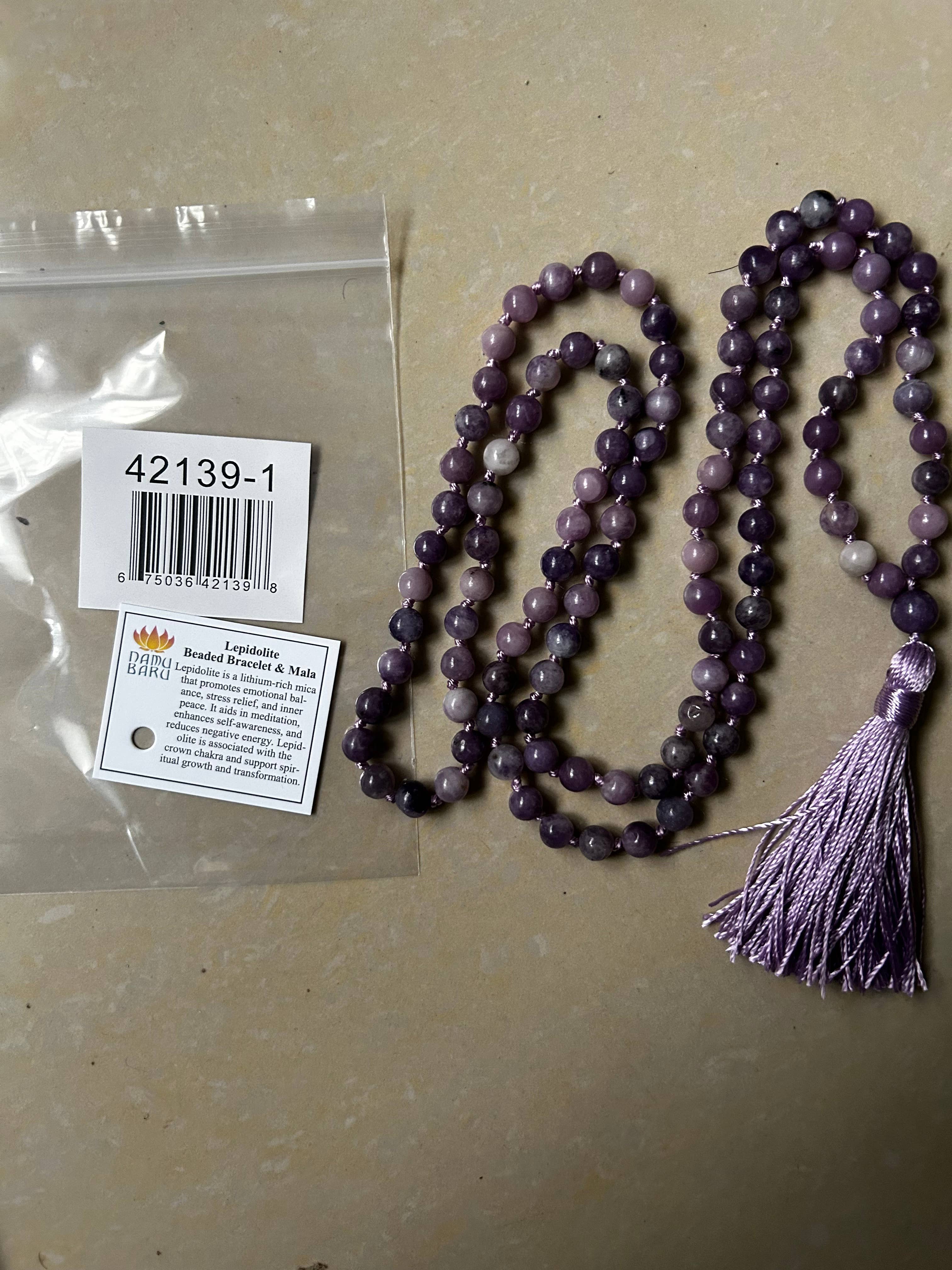 Lepidolite Knotted 108 Bead Mala - Prayer Beads - 8mm
