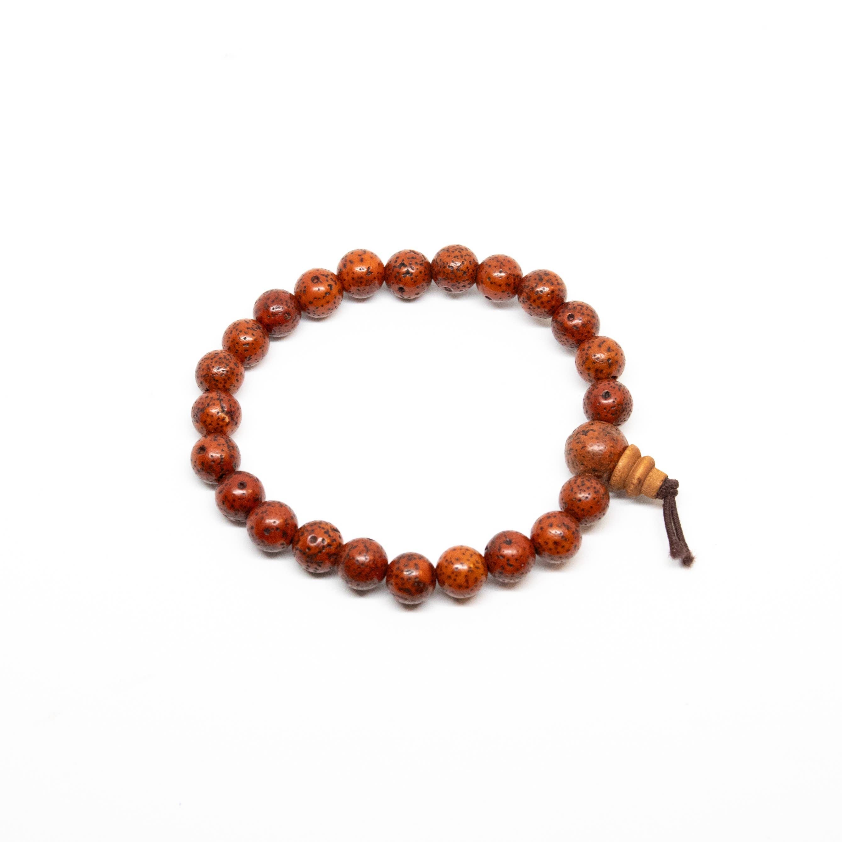 Red Lotus Seed Round Beaded Bracelet - Wrist Mala - 8mm