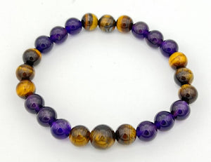Tiger Eye & Amethyst Beaded Bracelet - Wrist Mala - 8mm