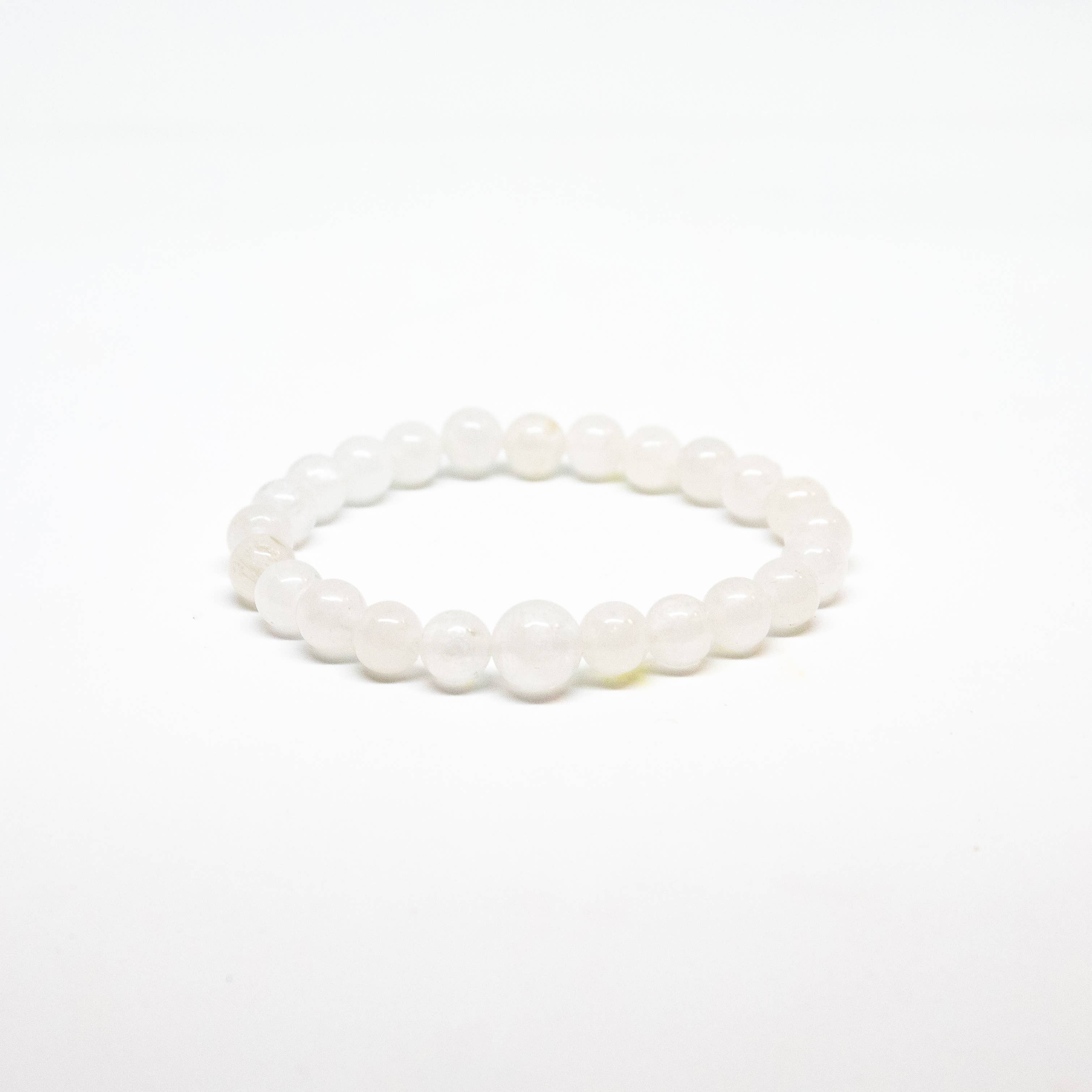White Jade Beaded Bracelet - Wrist Mala - 8mm