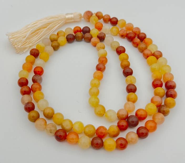 Rainbow Jade Zen Knotted 108 Bead Mala - Prayer Beads - 8mm