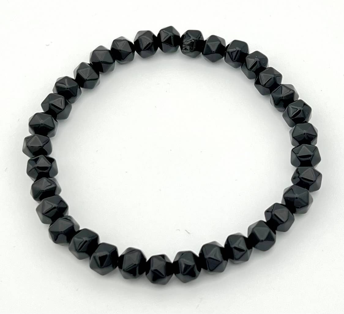 Longer Length Black Tourmaline 20 Sided Mala Bracelet 7mm