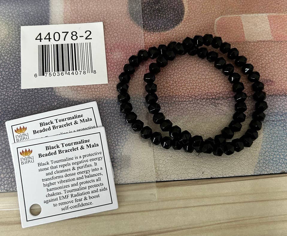 Longer Length Black Tourmaline 20 Sided Mala Bracelet 7mm