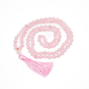 Knotted Rose Quartz 108 Bead Mala - 8mm
