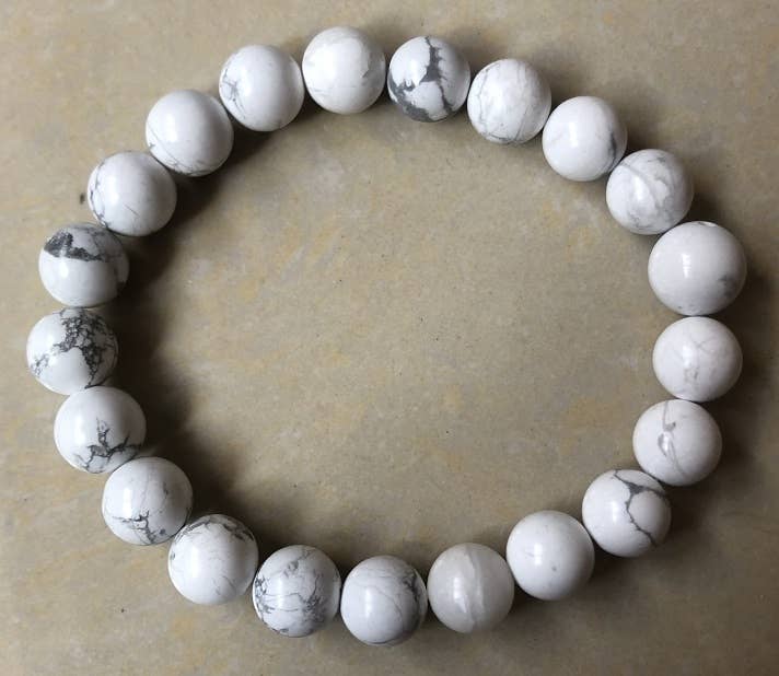 Longer Length Howlite Beaded Bracelet Wrist Mala - 10mm
