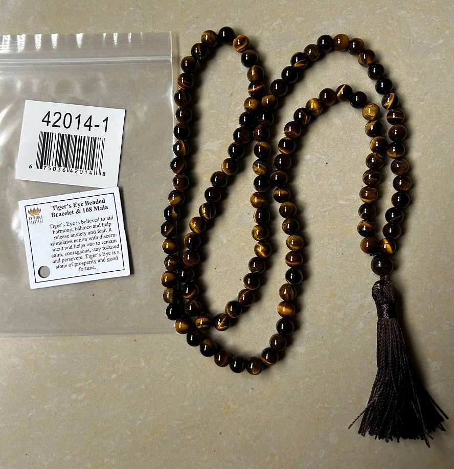 Tiger's Eye Zen Unknotted 108 Bead Mala - Prayer Beads - 8mm