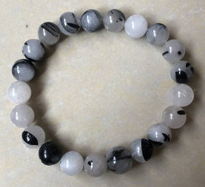 Longer Length Tourmalated Quartz Beaded Bracelet Mala 10mm