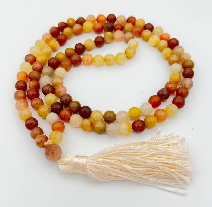 Rainbow Jade Zen Knotted 108 Bead Mala - Prayer Beads - 8mm