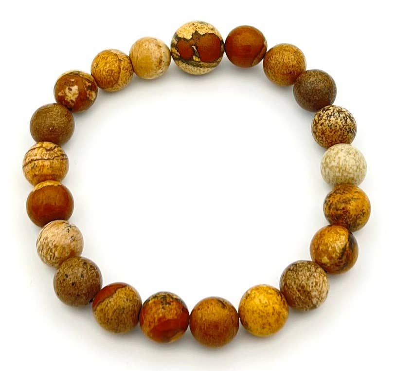 Longer Length Picture Jasper Beaded Bracelet Wrist Mala 10mm
