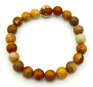 Longer Length Picture Jasper Beaded Bracelet Wrist Mala 10mm