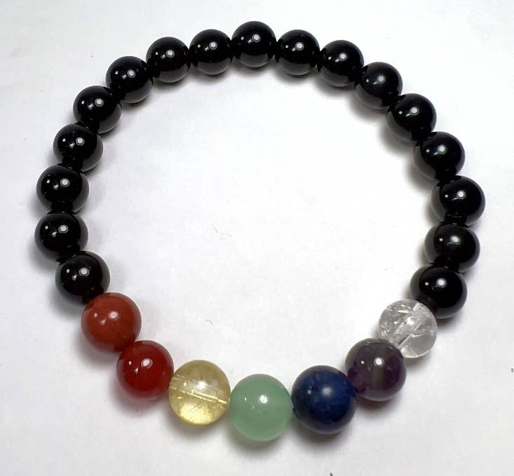 Real Gemstone Black Obsidian Chakra Bracelet Wrist Mala 8mm