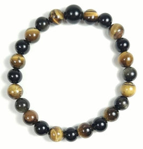 Tiger's Eye & Gold Sheen Obsidian Beaded Bracelet - Wrist Mala - 8mm