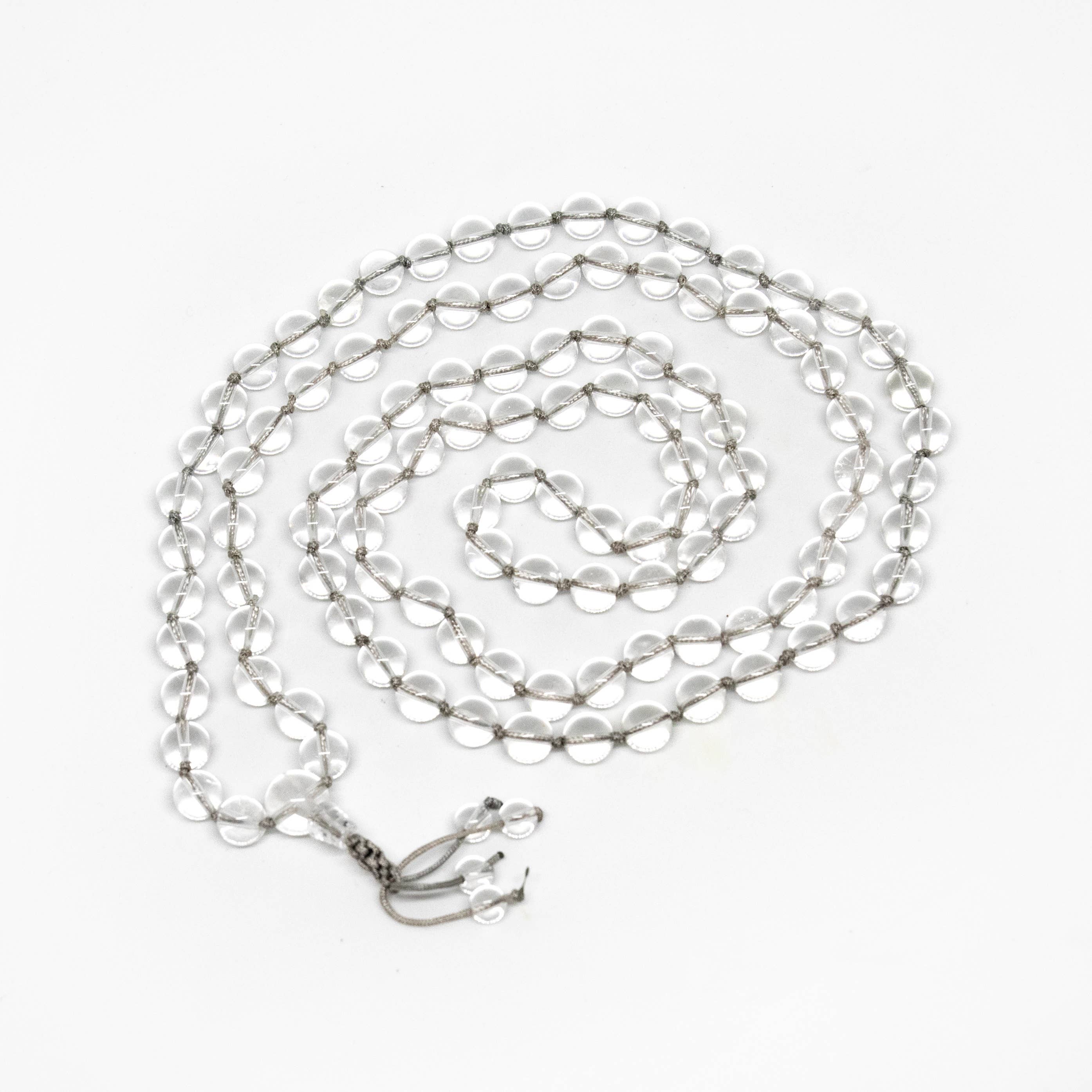 Knotted Clear Quartz Crystal 108 Bead Mala - 8mm