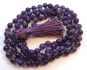 Natural Un-dyed Grade A Amethyst Knotted 108 Mala - 8mm