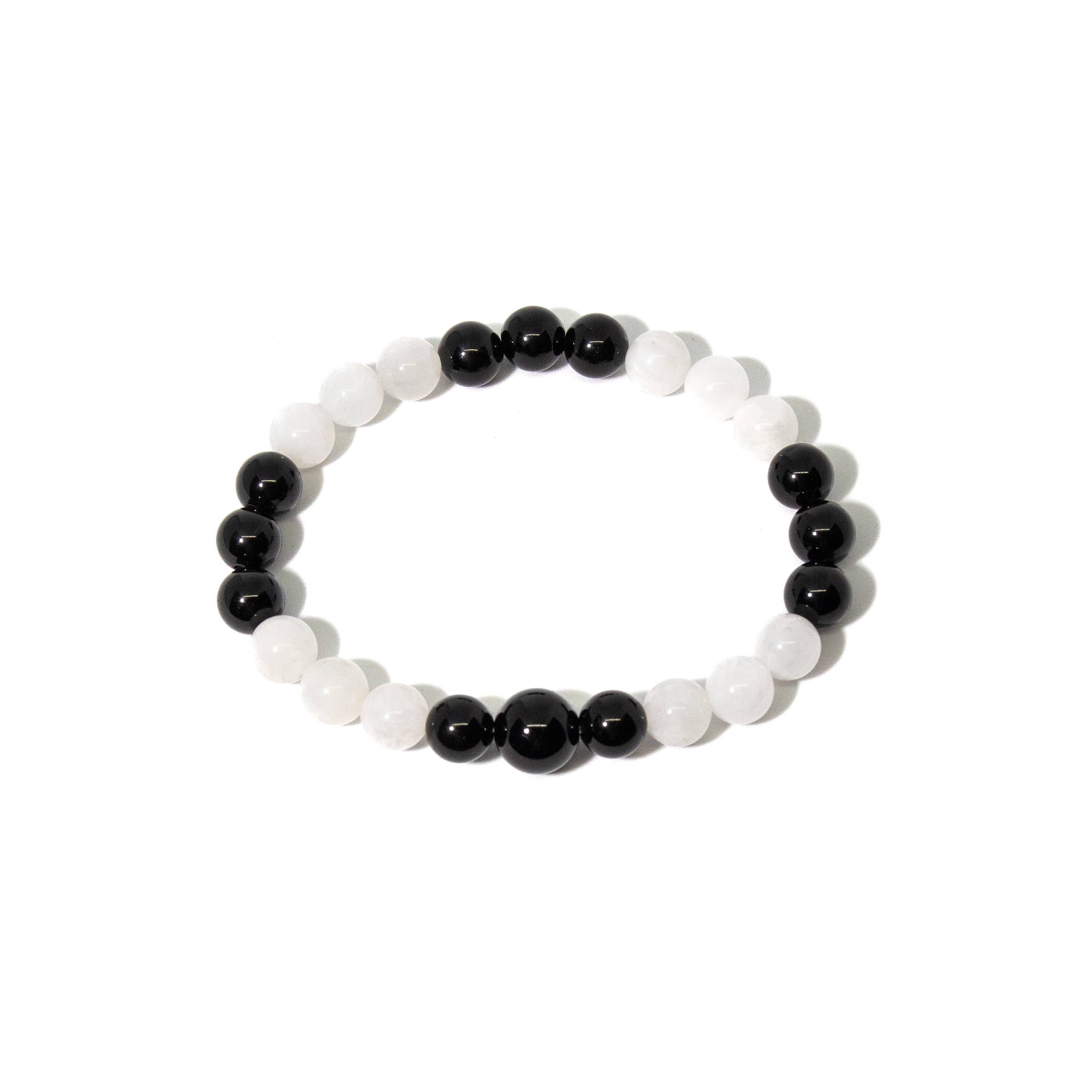 Black Obsidian & Moonstone Beaded Bracelet - 8mm
