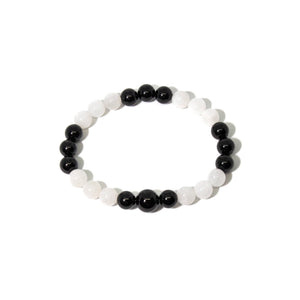 Black Obsidian & Moonstone Beaded Bracelet - 8mm