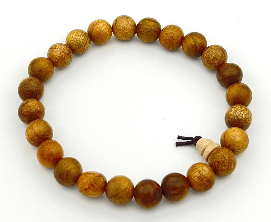 Gold Phoebe Wood Beaded Bracelet - Wrist Mala - 8mm