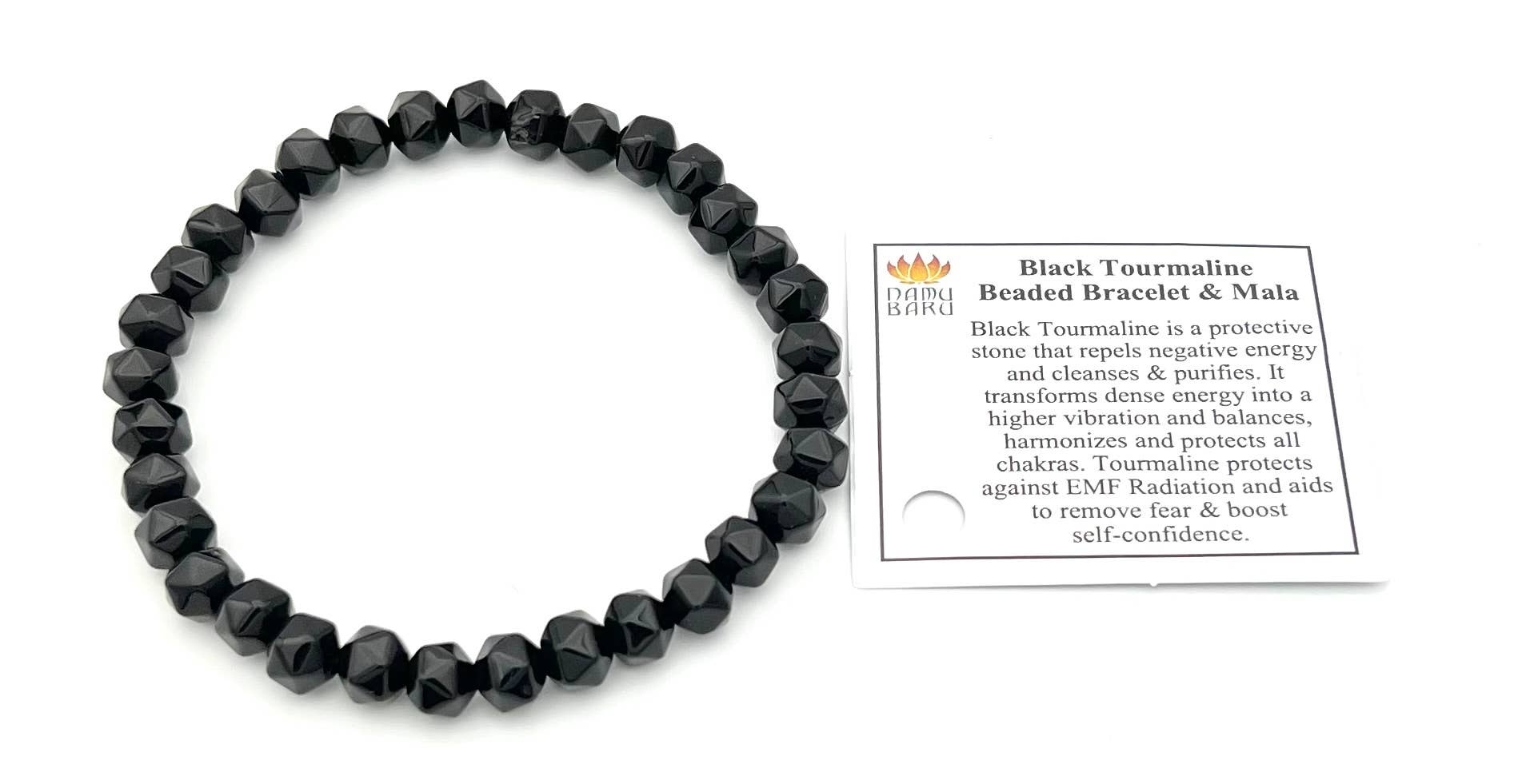 Longer Length Black Tourmaline 20 Sided Mala Bracelet 7mm