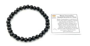 Longer Length Black Tourmaline 20 Sided Mala Bracelet 7mm