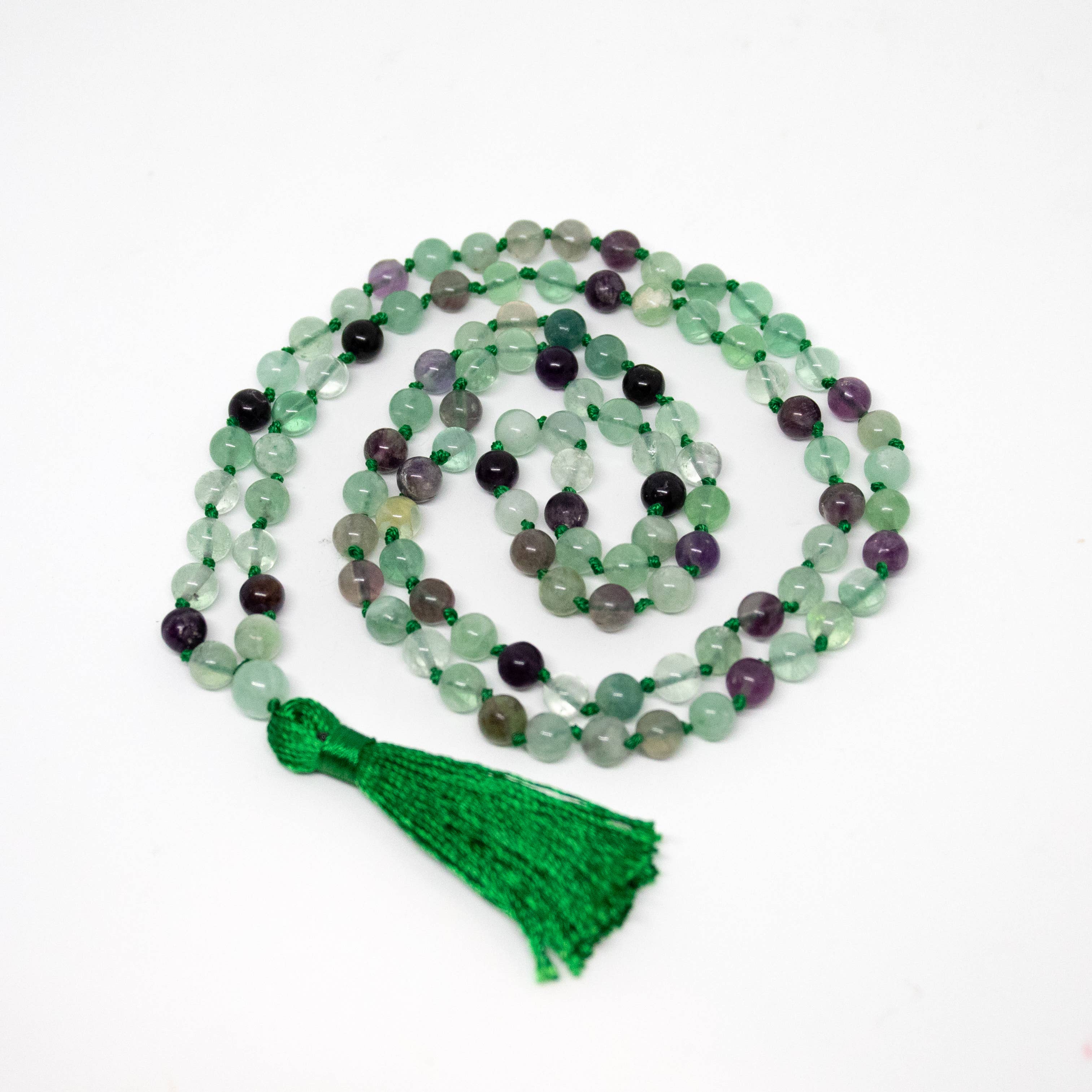 Rainbow Fluorite Knotted 108 Bead Mala - Prayer Beads - 8mm