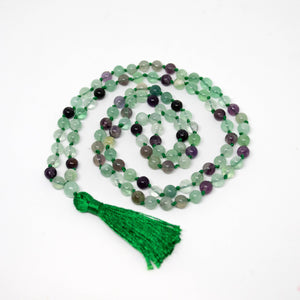 Rainbow Fluorite Knotted 108 Bead Mala - Prayer Beads - 8mm
