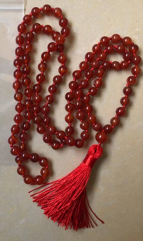 Knotted Carnelian 108 Bead Mala - 8mm