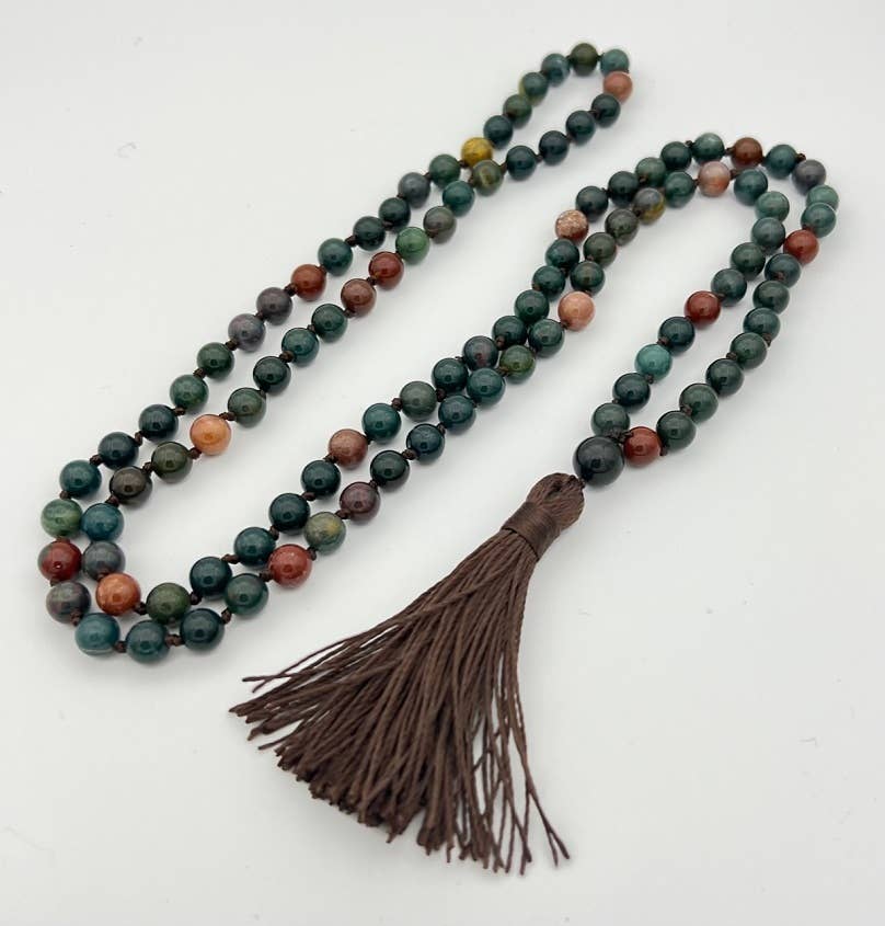 Bloodstone Knotted 108 Bead Mala - Prayer Beads - 8mm