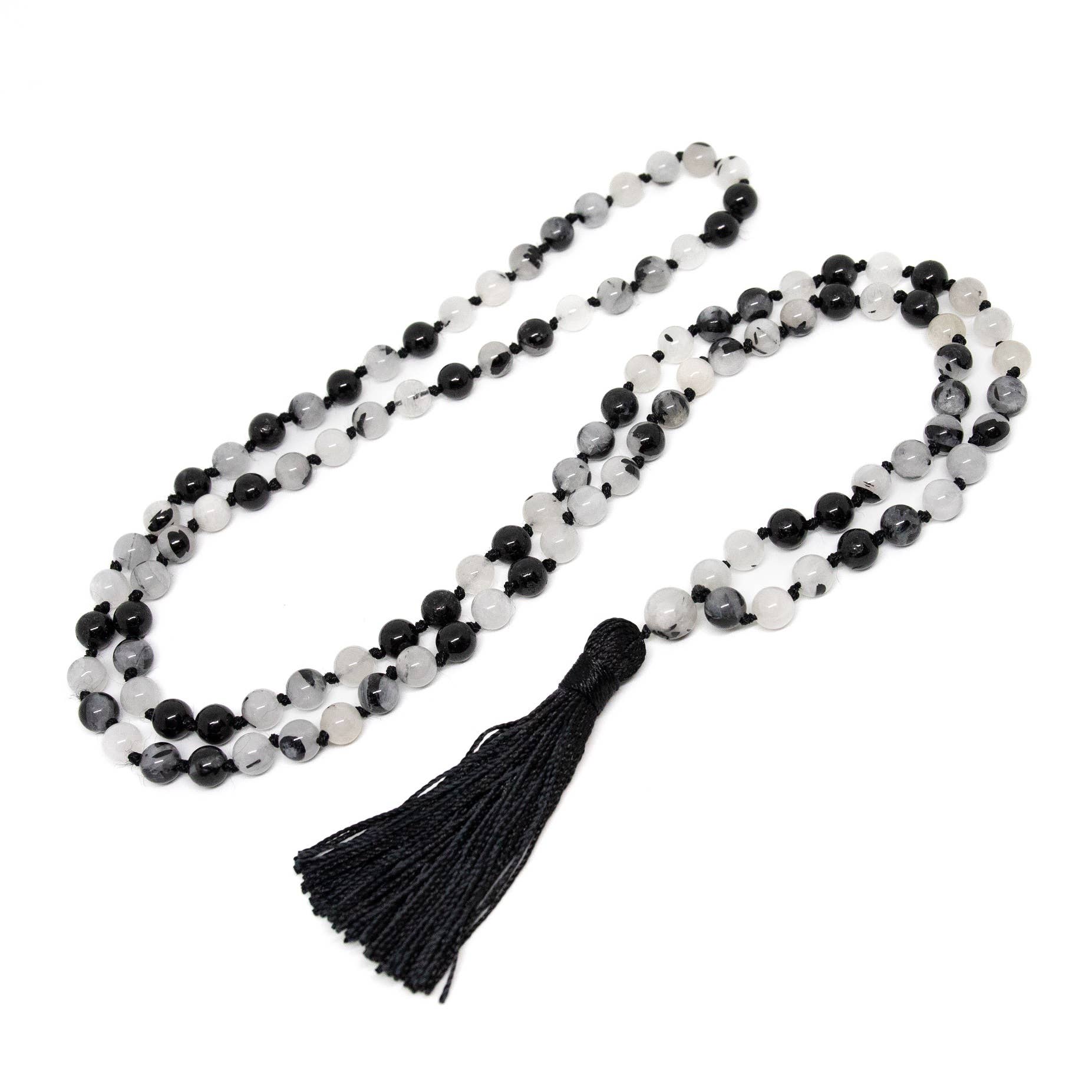 Tourmalated Quartz Knotted 108 Mala - Prayer Beads - 8mm