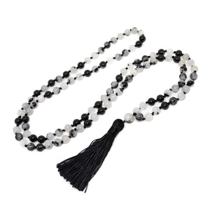 Tourmalated Quartz Knotted 108 Mala - Prayer Beads - 8mm
