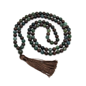 Garnet & Moss Agate Zen 108 Mala - Prayer Beads - 8mm