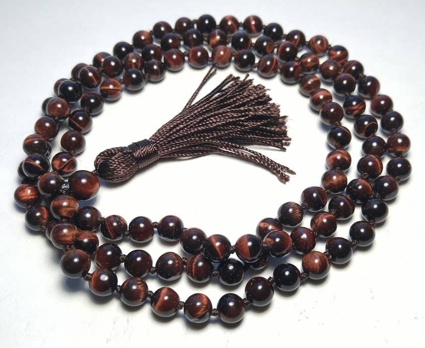 Knotted Red Tiger's Eye 108 Bead Mala - 8mm