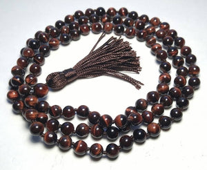 Knotted Red Tiger's Eye 108 Bead Mala - 8mm