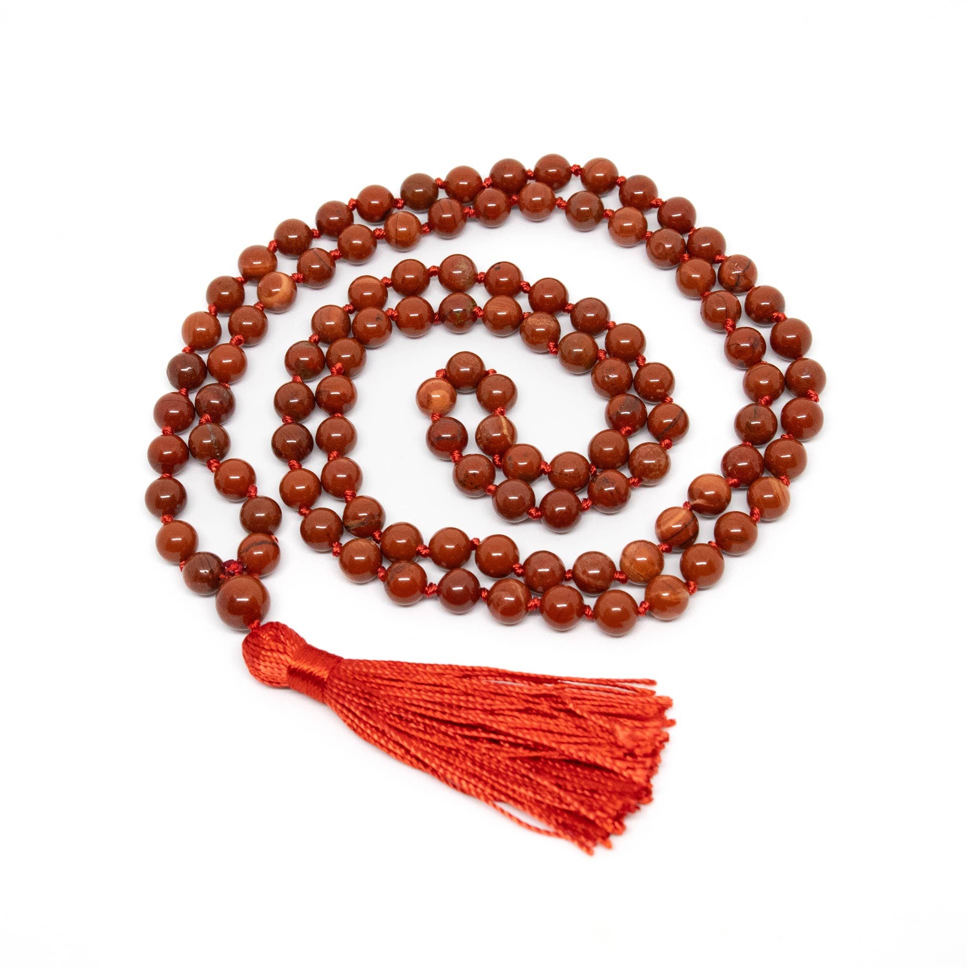 Red Jasper Knotted 108 Bead Mala Prayer Beads - 8mm