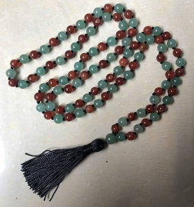 Carnelian & Aventurine Knotted 108 Mala - Prayer Beads - 8mm