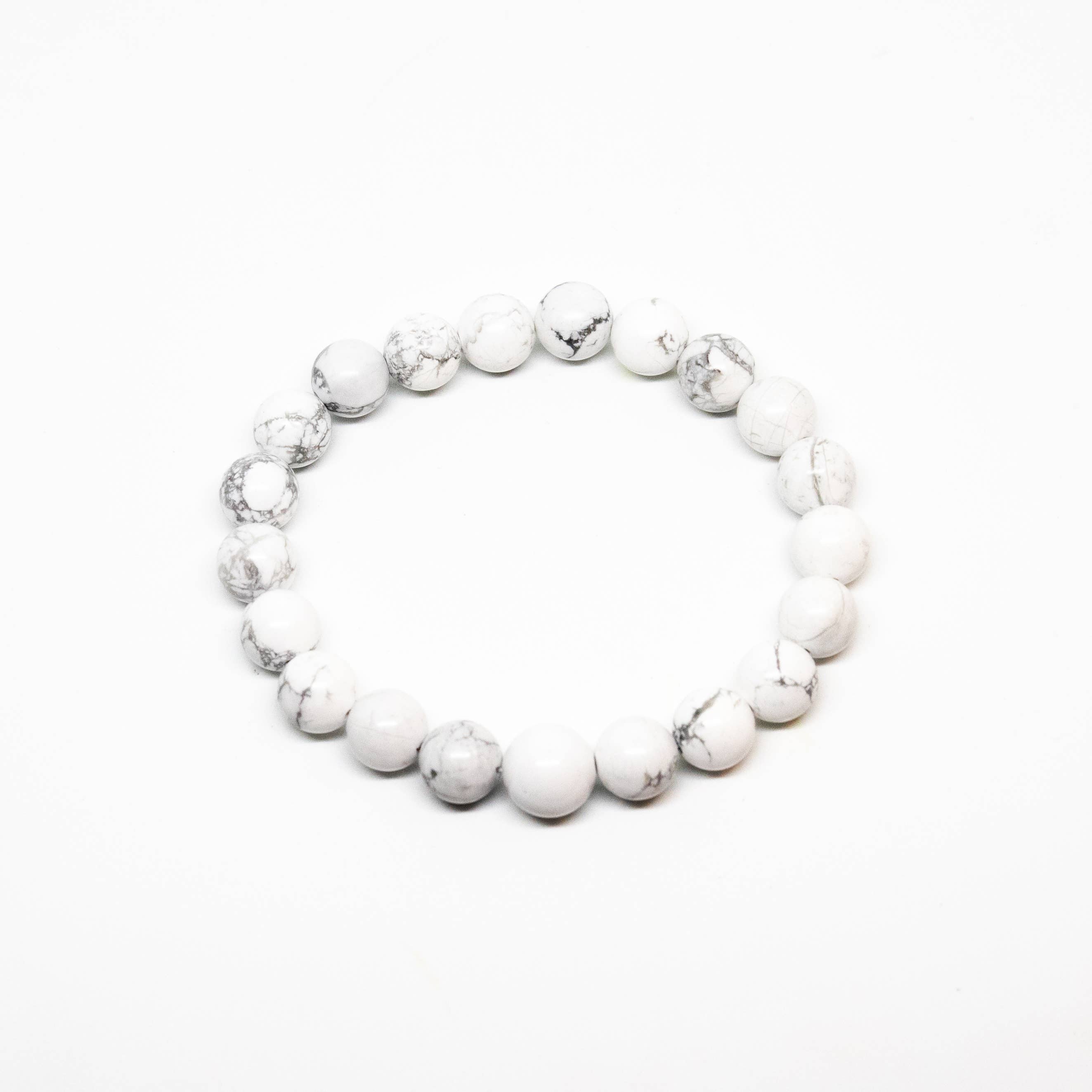 Longer Length Howlite Beaded Bracelet Wrist Mala - 10mm