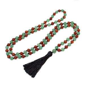 Carnelian & Aventurine Knotted 108 Mala - Prayer Beads - 8mm