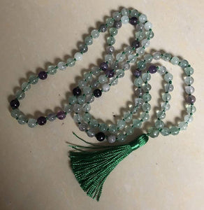 Rainbow Fluorite Knotted 108 Bead Mala - Prayer Beads - 8mm