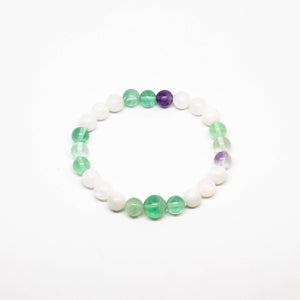 Fluorite & Moonstone Beaded Bracelet - Wrist Mala - 8mm