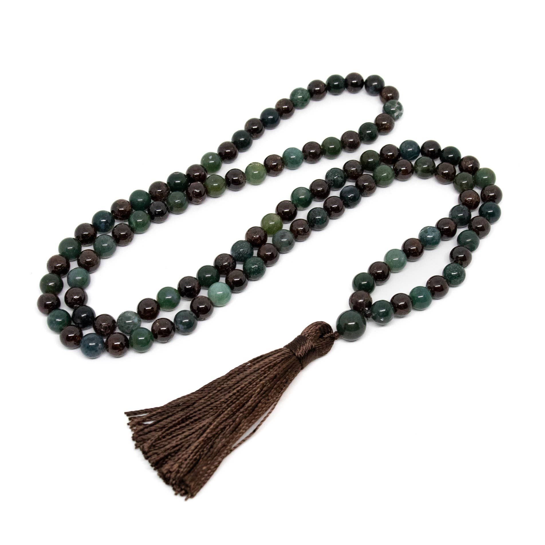 Garnet & Moss Agate Zen 108 Mala - Prayer Beads - 8mm