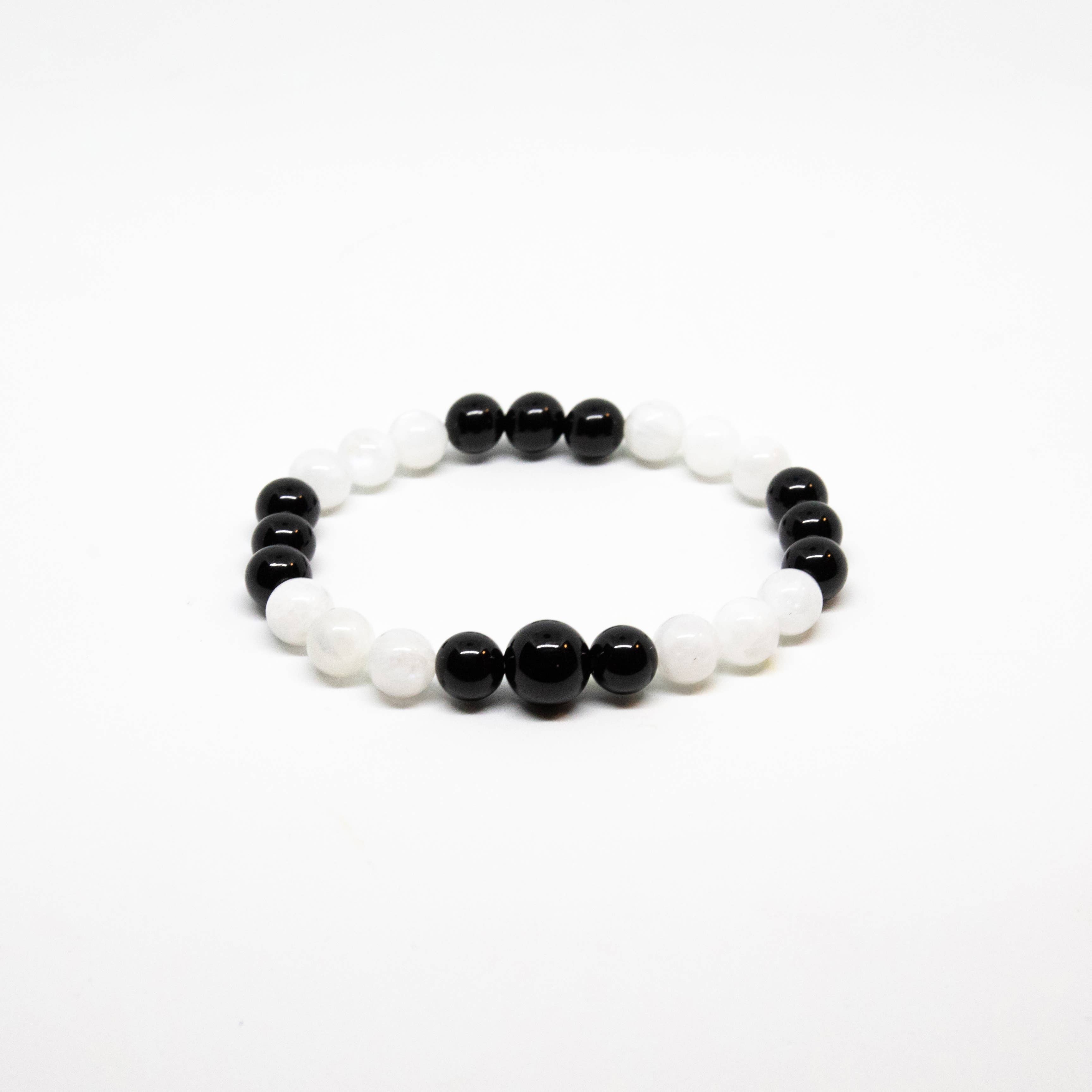 Black Obsidian & Moonstone Beaded Bracelet - 8mm