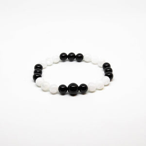 Black Obsidian & Moonstone Beaded Bracelet - 8mm